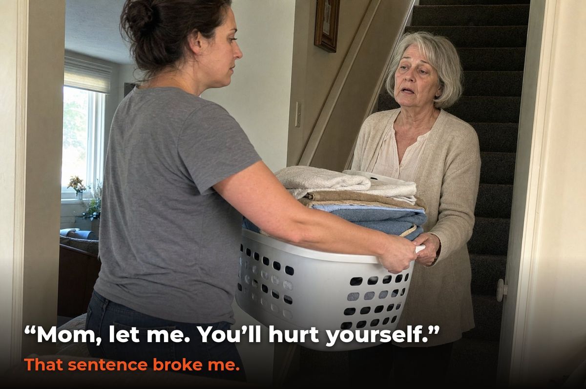 Daughter taking a laundry basket out of her mother's hands