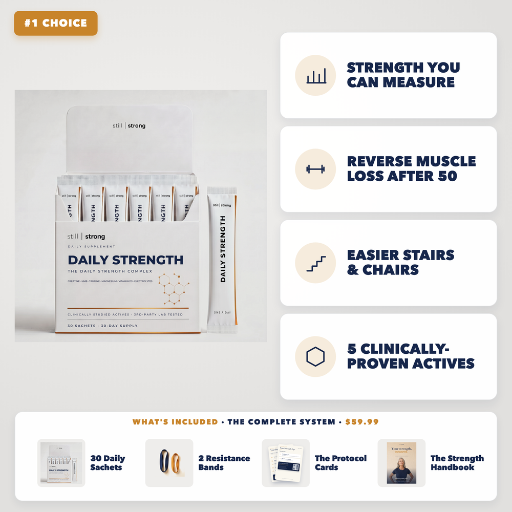 StillStrong — The Complete System. Strength you can measure, reverse muscle loss after 50, easier stairs & chairs, 5 clinically-proven actives.