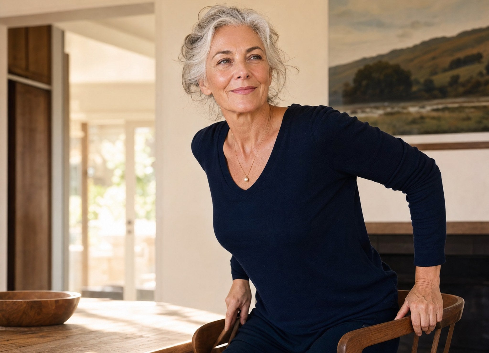 Strong, capable woman at ease in her own home