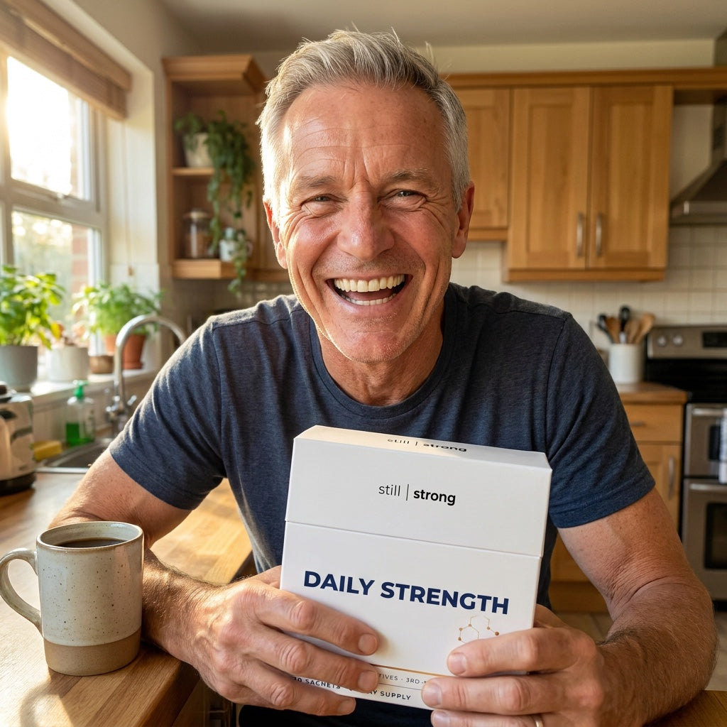 Happy StillStrong customer in his kitchen