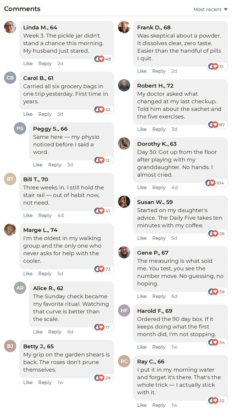 Feed of customer comments about getting stronger on the system